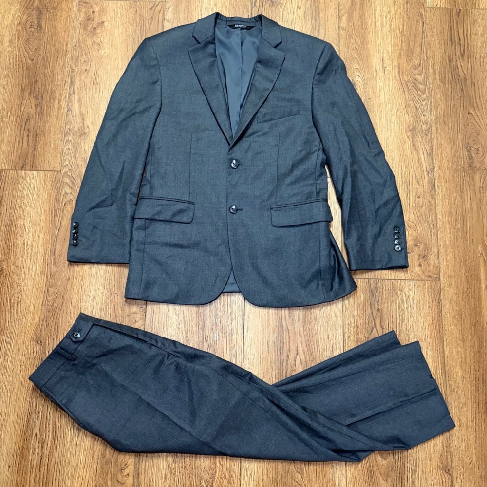 Jos A Bank Traveler Suit Set Mens Blazer 40S Pants 32x27 Gray 100% Wool Tailored